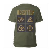 Led Zeppelin - Gold symbols & black squares  GREEN  T-Shirt